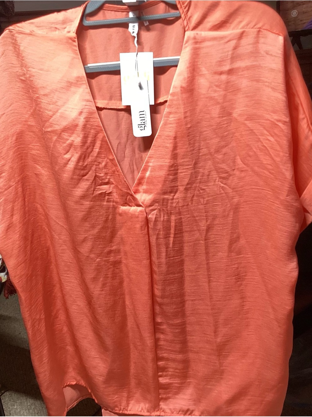 glam Coral-Orange V-Neck Satin Tunic